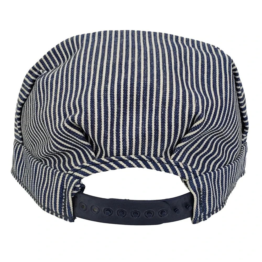 Vintage Pufferbilly Days 1990 Engineer Hat OS Blue Hickory Stripe Denim USA Made